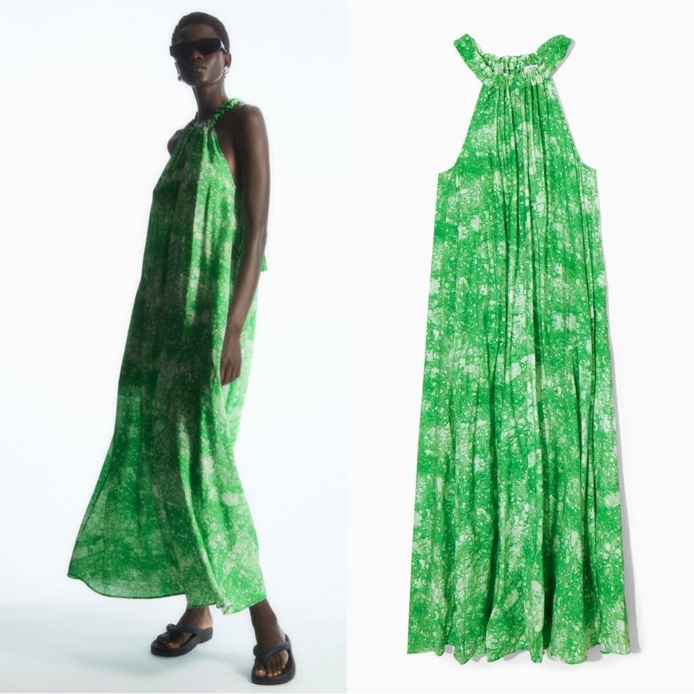 NEW COS OVERSIZED GATHERED MAXI DRESS in Green